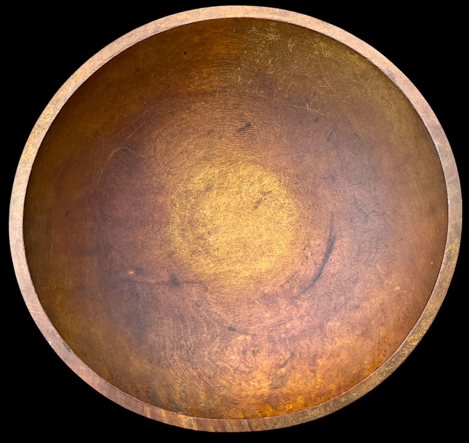Primitive Hand-Turned Wooden Bowl – 13" Diameter Organic Form "• Warm Patina "• - 2