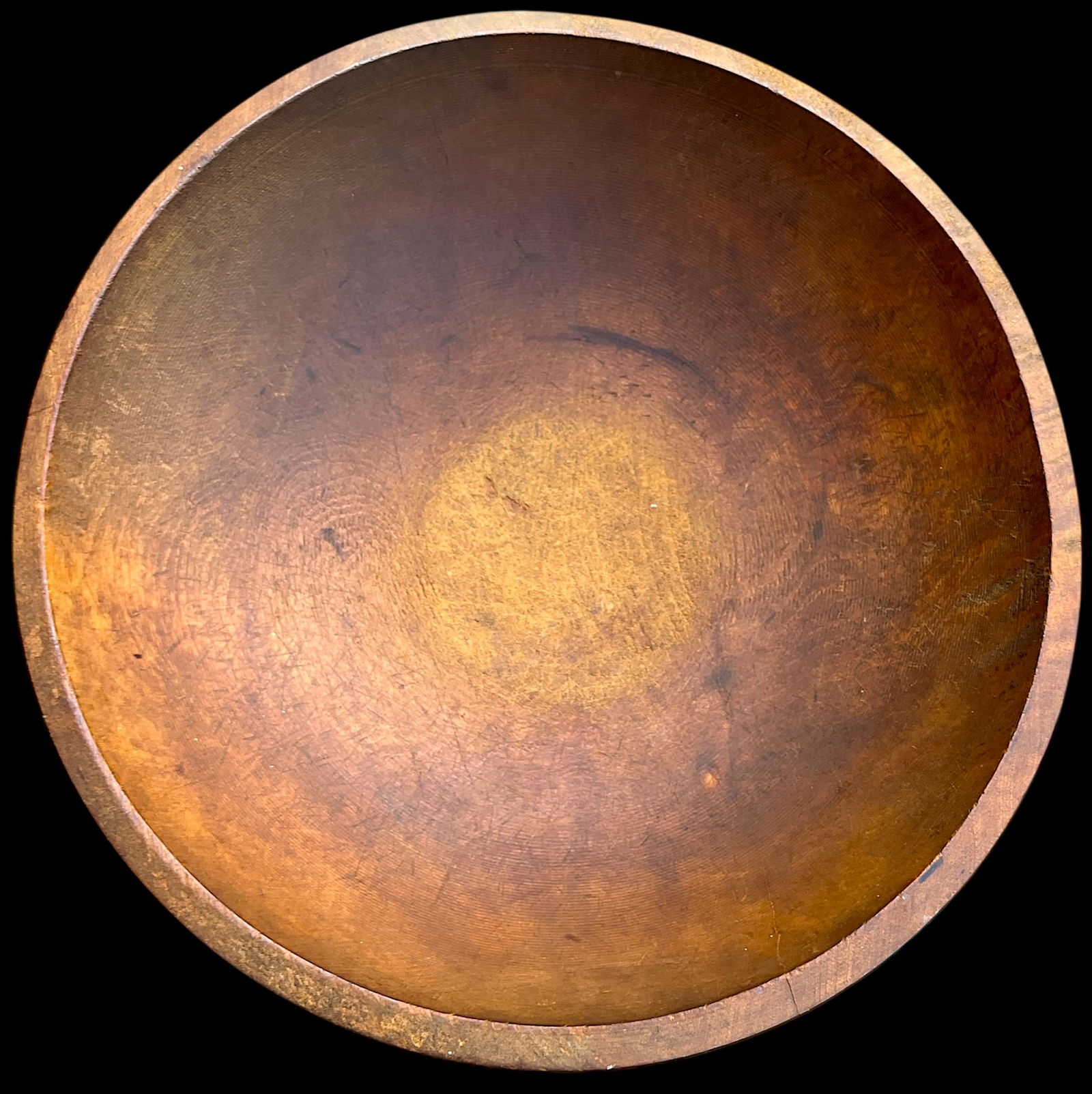 Primitive Hand-Turned Wooden Bowl – 13" Diameter Organic Form "• Warm Patina "• - 3