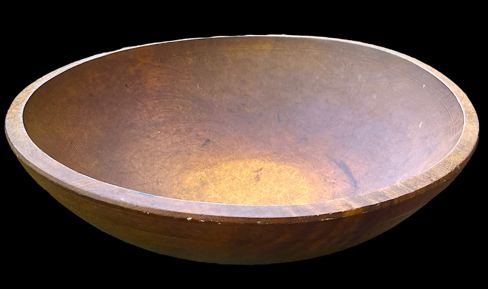Primitive Hand-Turned Wooden Bowl – 13" Diameter Organic Form "• Warm Patina "• - 4