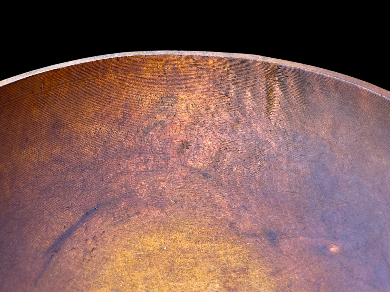 Primitive Hand-Turned Wooden Bowl – 13" Diameter Organic Form "• Warm Patina "• - 6