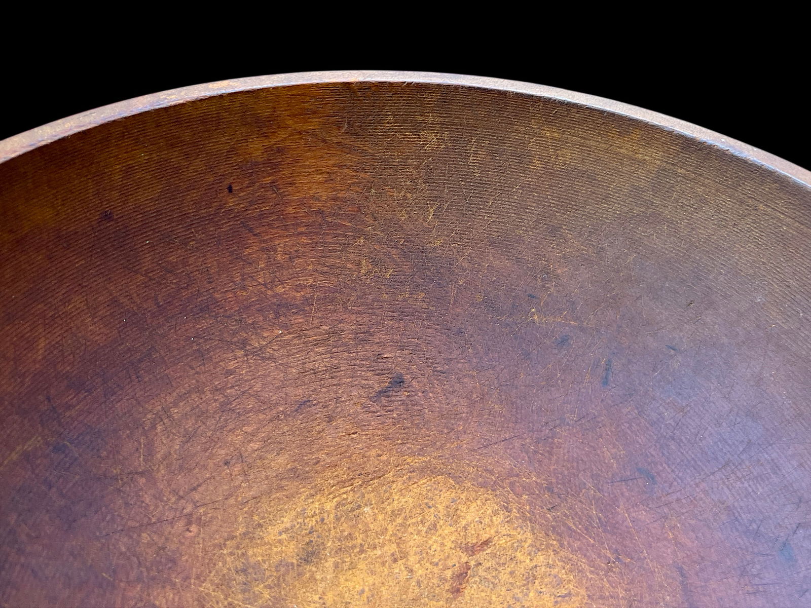 Primitive Hand-Turned Wooden Bowl – 13" Diameter Organic Form "• Warm Patina "• - 7