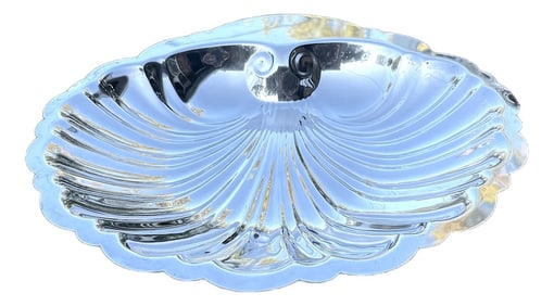 Large Silverplate Clam Shell Serving Platter Hollywood Regency "• Coastal Elegance "•