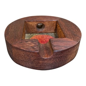 Vintage Modern Handcrafted Ashtray Exotic Wood & Enamel Studio