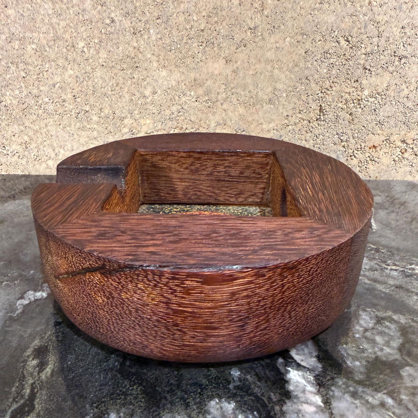 Vintage Modern Handcrafted Ashtray Exotic Wood & Enamel Studio - 6