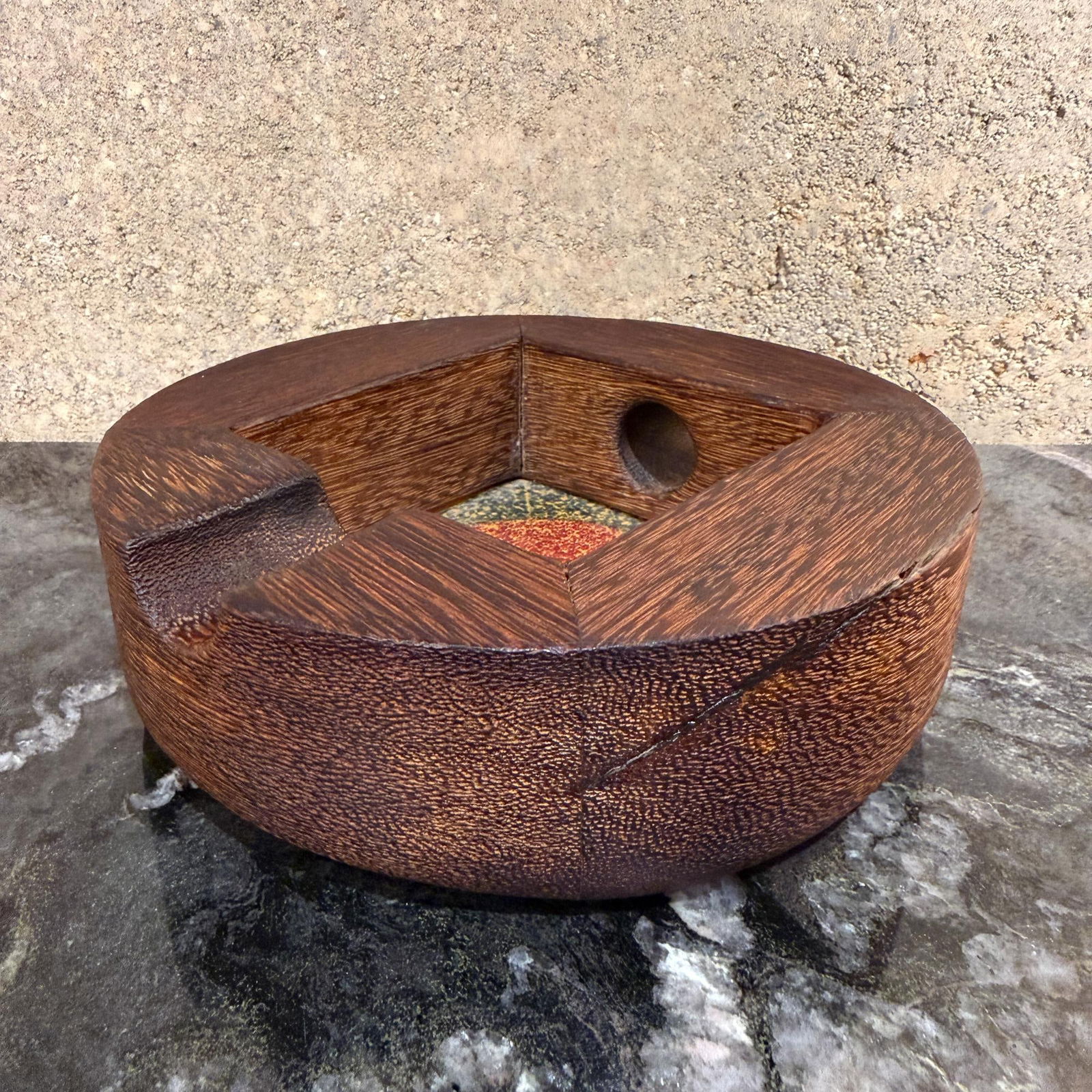 Vintage Modern Handcrafted Ashtray Exotic Wood & Enamel Studio - 7