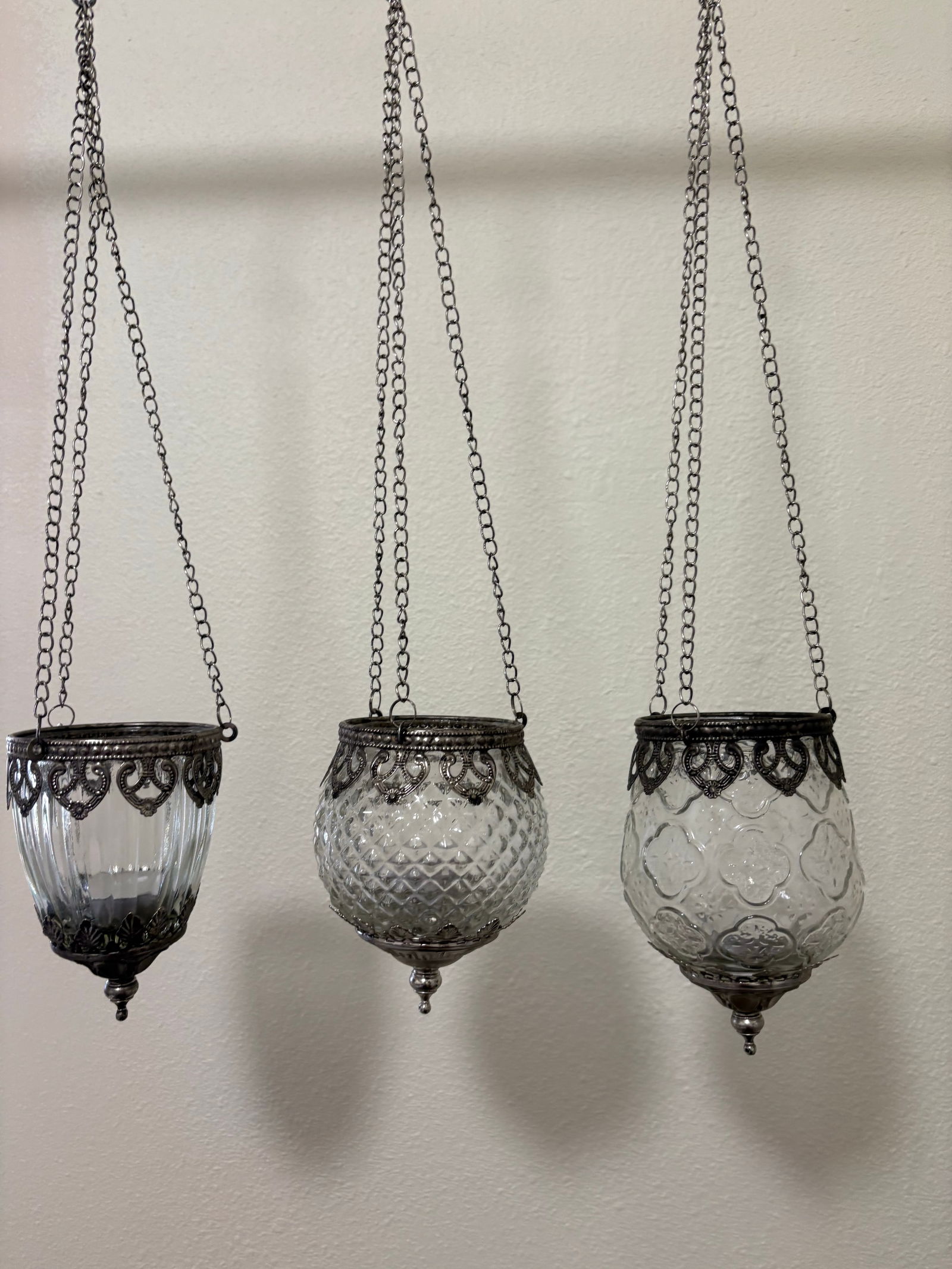 3 Moroccan Style Hanging Glass Tea Light Holders - 7
