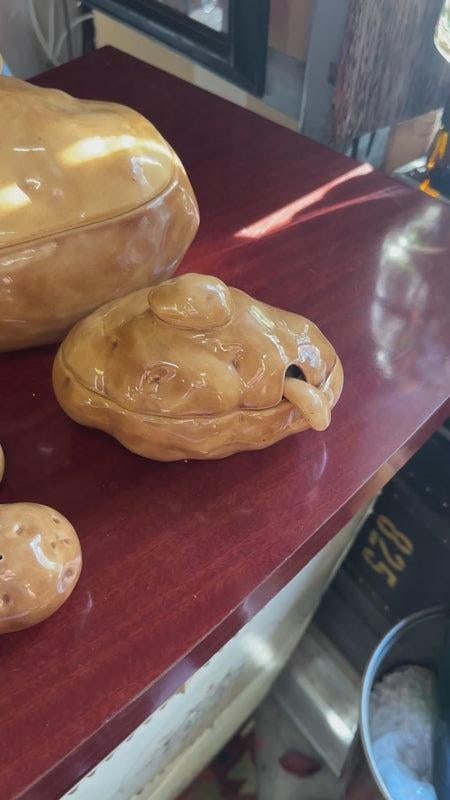 Vintage Ceramic Potato Dishes, Serving Bowls and Lids, Spoon, Salt and Pepper Shakers- Set of 4 - 2