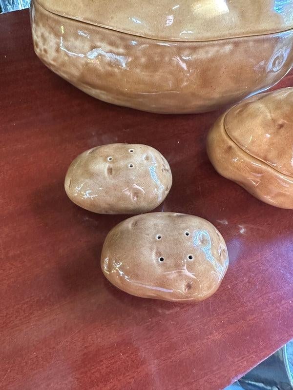 Vintage Ceramic Potato Dishes, Serving Bowls and Lids, Spoon, Salt and Pepper Shakers- Set of 4 - 3