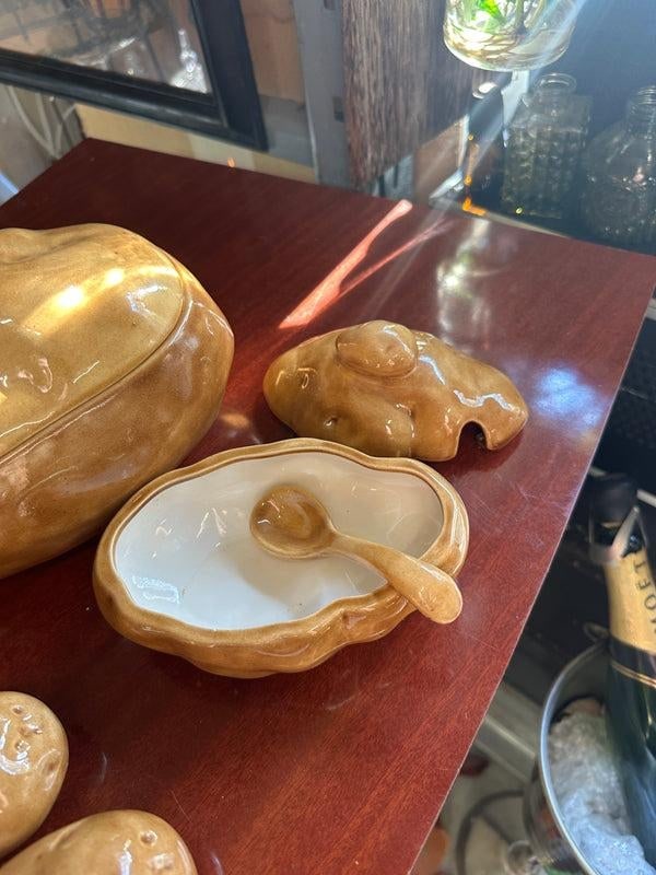 Vintage Ceramic Potato Dishes, Serving Bowls and Lids, Spoon, Salt and Pepper Shakers- Set of 4 - 4