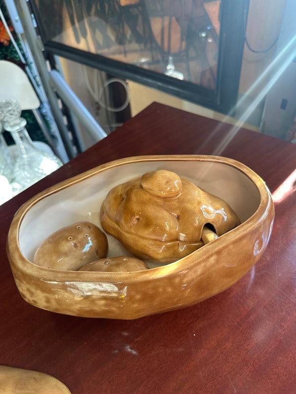 Vintage Ceramic Potato Dishes, Serving Bowls and Lids, Spoon, Salt and Pepper Shakers- Set of 4 - 5