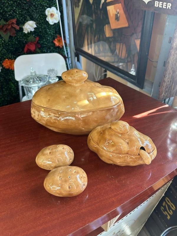 Vintage Ceramic Potato Dishes, Serving Bowls and Lids, Spoon, Salt and Pepper Shakers- Set of 4 - 6