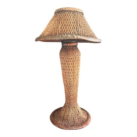 Vintage Boho Chic Wicker Tall Table Lamp