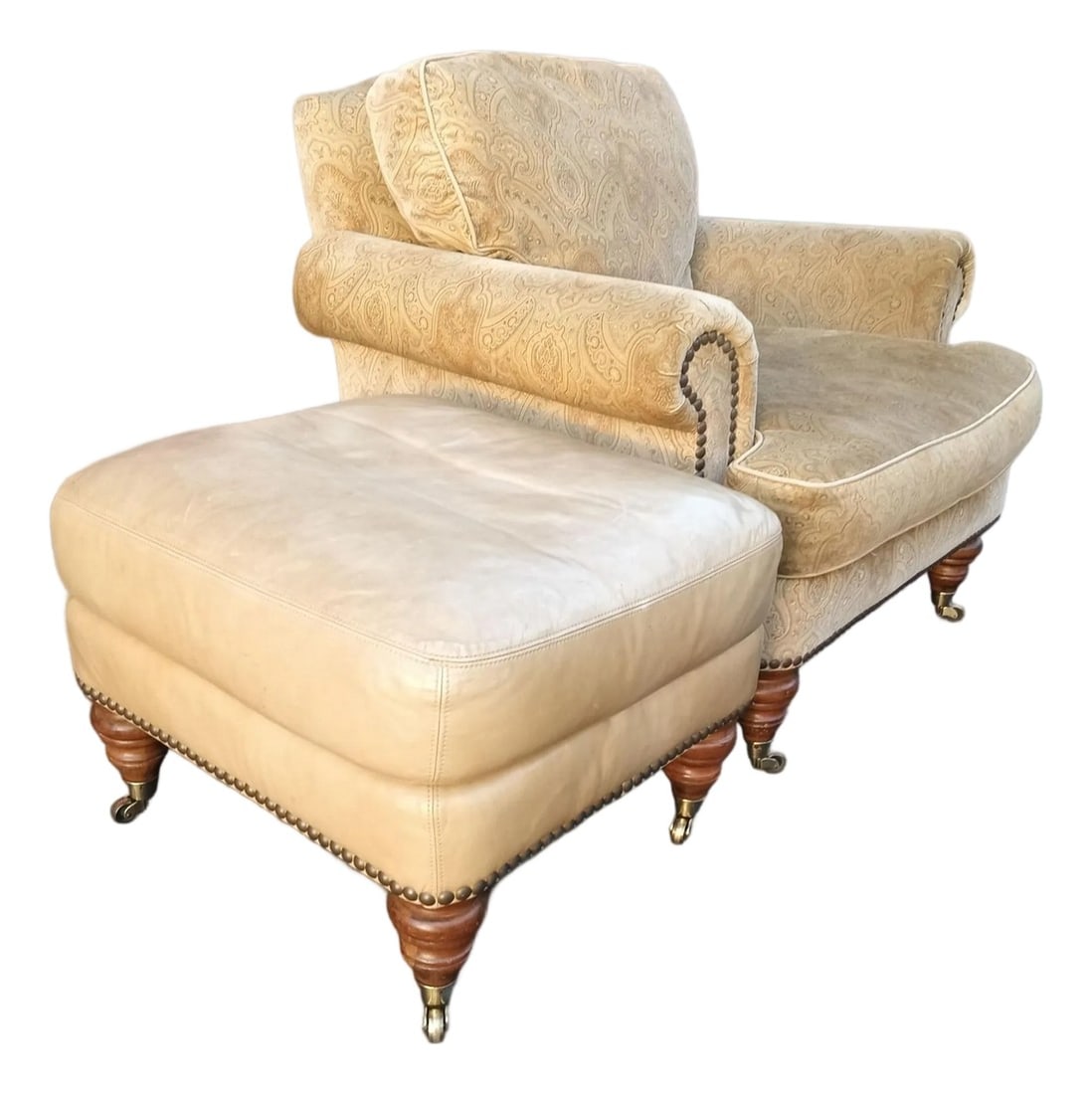 Late 20th Century Bespoke Lillian August Club Chair & Matching Leather Ottoman (1 of 11)
