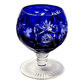Ajka Hungary Cobalt Cut-to-Clear Miniature Brandy Snifter "” 3" Crystal