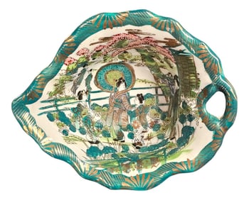 Meiji–TaishÅ Japanese Hand-Painted Asymmetric Bowl "” Figural Garden, c.1900–