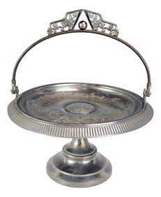 Pairpoint Quadruple-Plate Bridal Basket, Etched Birds & Flowers "” 10", c.1890–1915