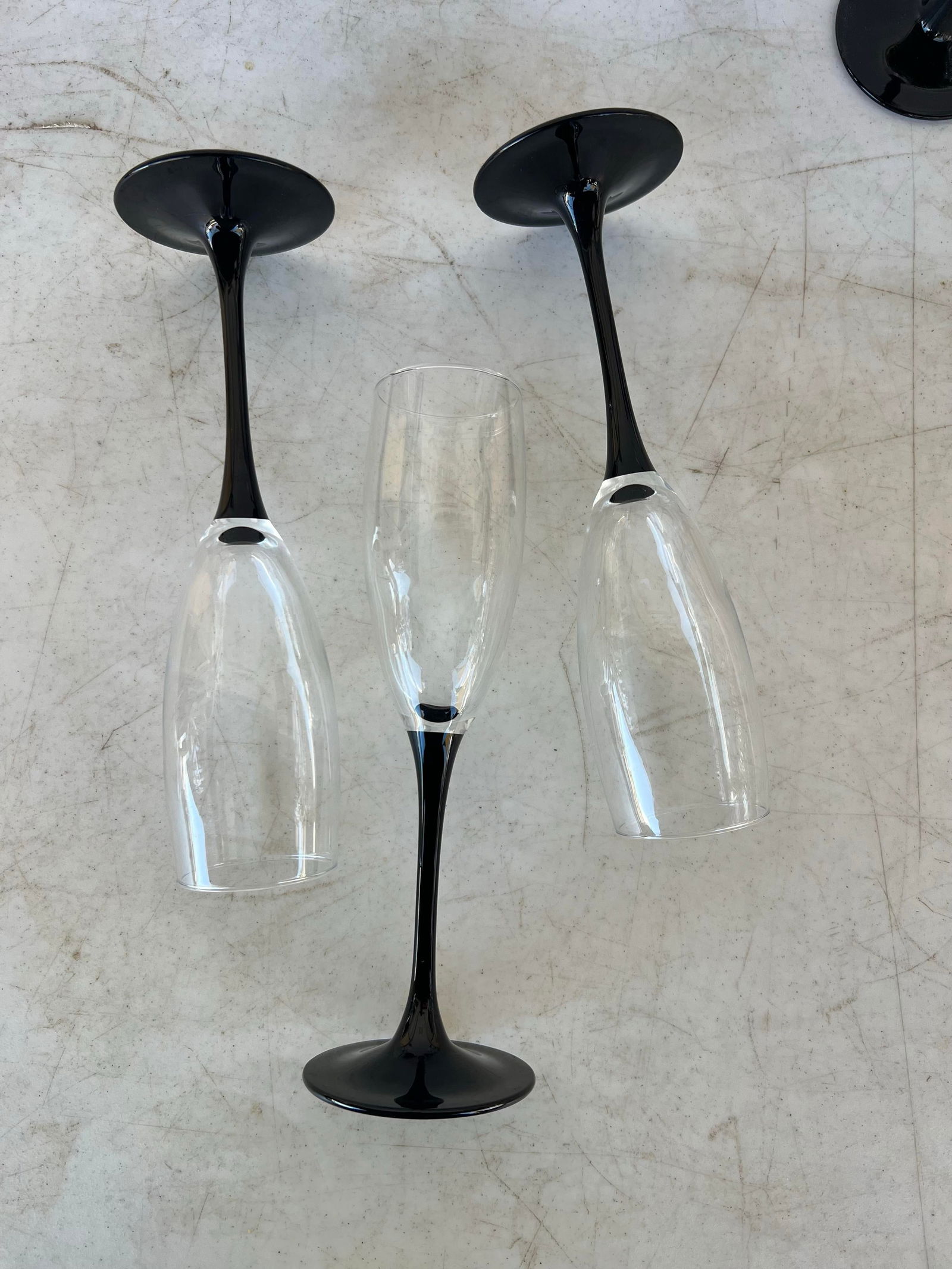 Vintage Black Stem Champagne Flute Glasses Styles After Cristal d'Arques- Durand Set of 7 - 4