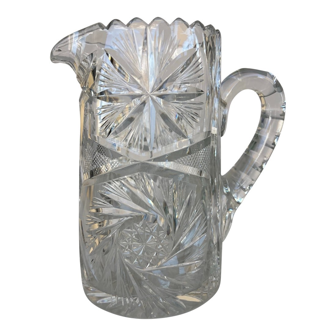 Antique American Brilliant Crystal Water Pitcher: This is for a wonderful Elegant and Pristine piece that is American brilliant Cut Crystal in a Water Pitcher. This has no issues with chips, fogging or cracks! It is ready to use and or display. This