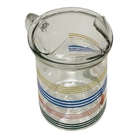 Vintage "Fiesta Stripe" Glass Pitcher – Attributed to Anchor Hocking, Multicolor Rainbow Bands