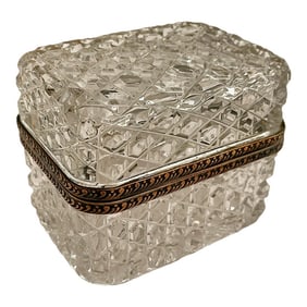 Vintage French Style Cut Crystal Gilt Bronze Ormolu Jewelry Box