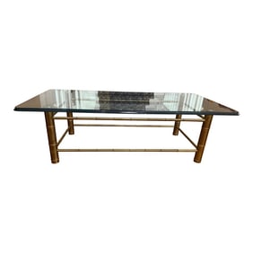 1970s Faux Bamboo Brass Attributed to Mastercraft Coffee Table With Beveled Glass