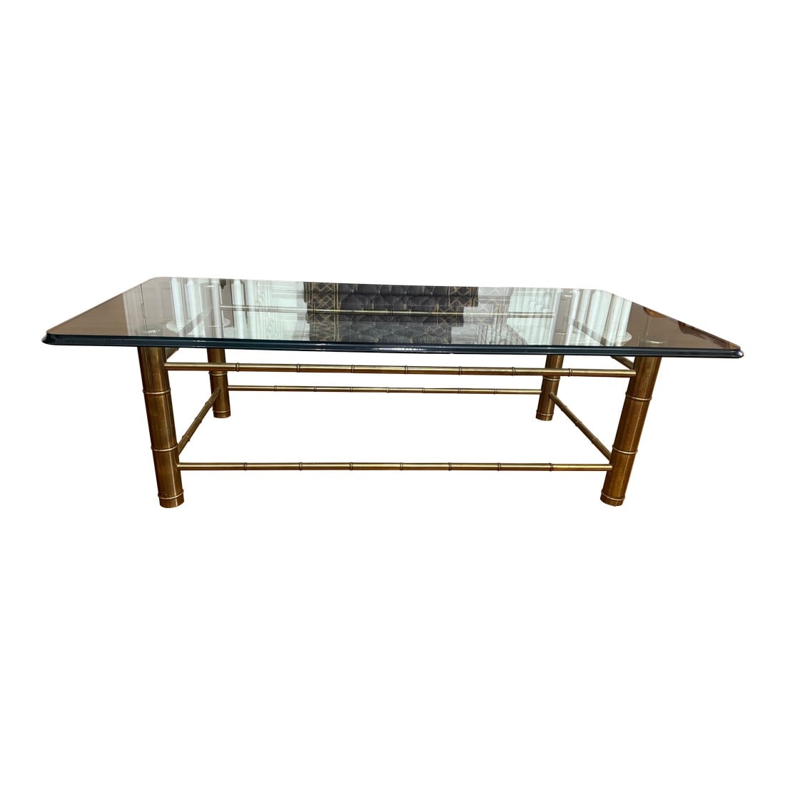 1970s Faux Bamboo Brass Attributed to Mastercraft Coffee Table With Beveled Glass (1 of 14)