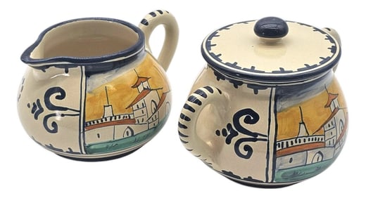 Late 20th Century Corso Dei Fiori "Casolare" Cream & Sugar, Hand Painted Italian Maiolica