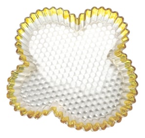 1880s Hobbs Eapg Clover Opalescent Glass Tray With Yellow Rim, 13"