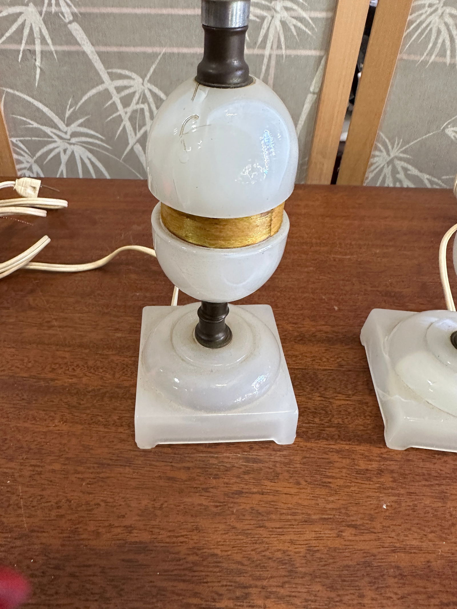 Vintage Pair of Marble Small Table Lamps - 2
