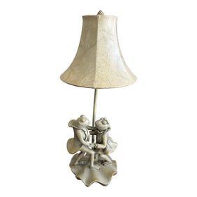 1970s Ceramic Vintage Dancing Frogs Table Lamp With Shade