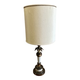 Vintage Brass and White Acanthus Table Lamp With Shade and Pineapple Details