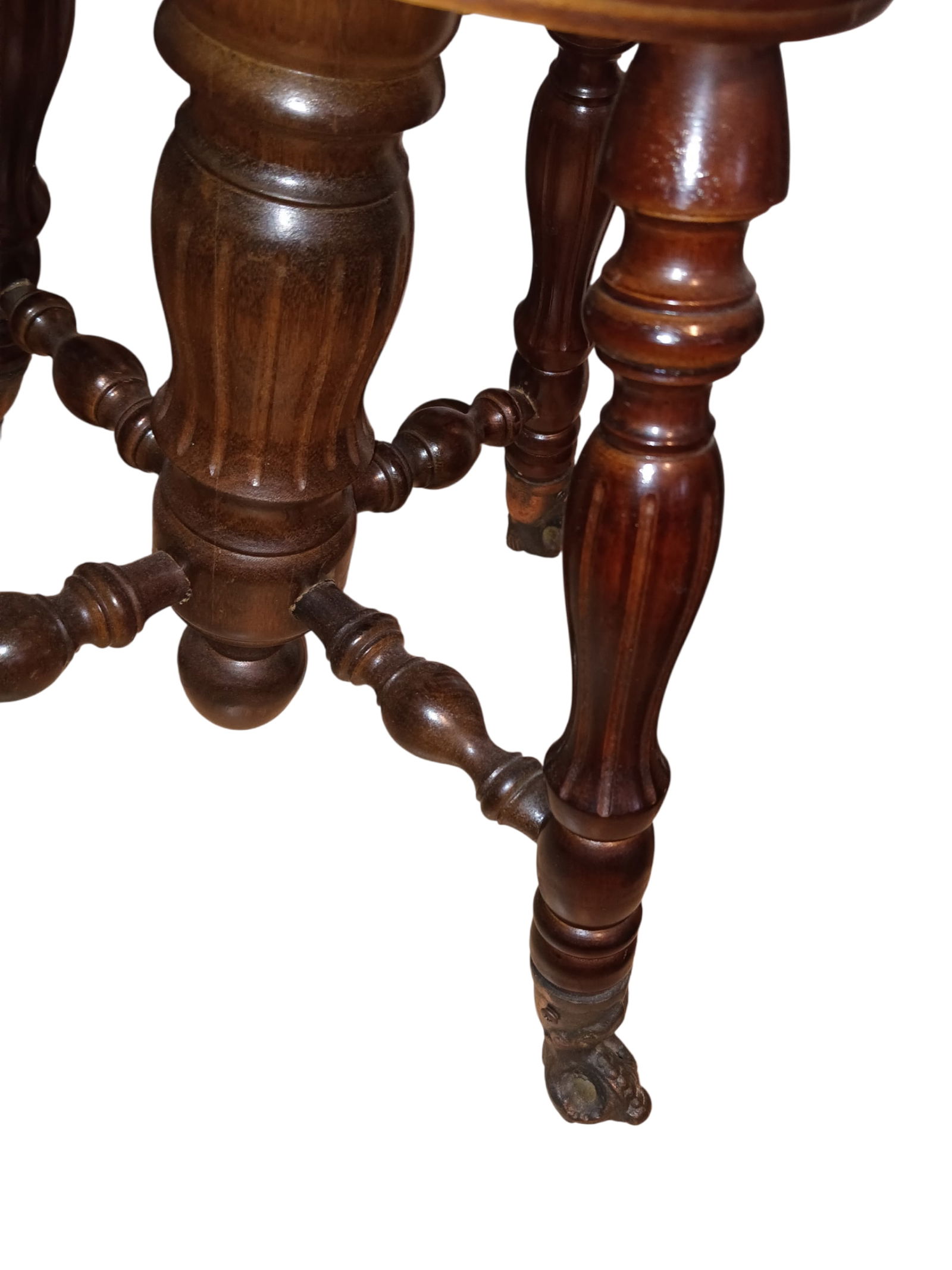 1880s High Back Piano Stool Solid Walnut Glass Ball & Iron Claw Feet - 2