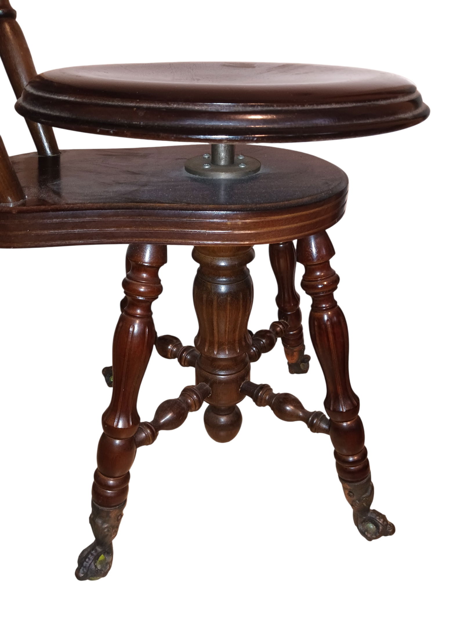 1880s High Back Piano Stool Solid Walnut Glass Ball & Iron Claw Feet - 6