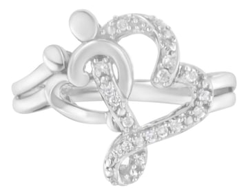 .925 Sterling Silver Diamond Heart and Music Note Ring (1/10 Cttw, H-I Color, I3 Clarity) - Size 6