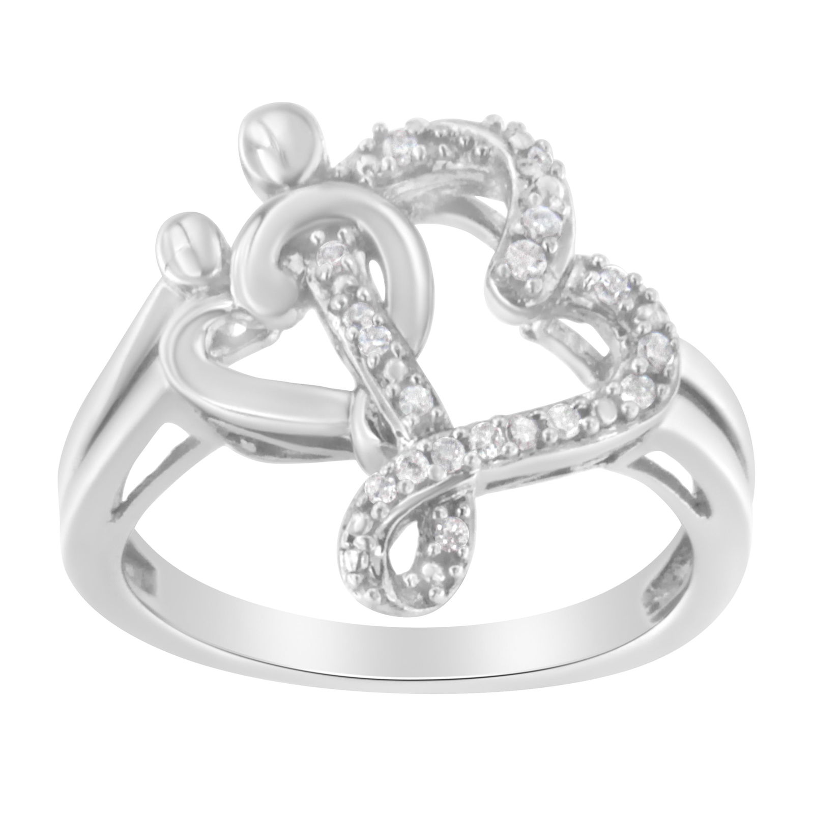 .925 Sterling Silver Diamond Heart and Music Note Ring (1/10 Cttw, H-I Color, I3 Clarity) - Size 6 - 2