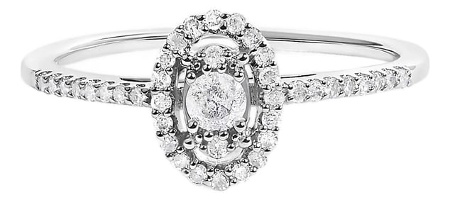 14K White Gold 1/5 Cttw Diamond Oval Shape With Halo Engagement Ring (H-I Color, I1-I2 Clarity) - Si