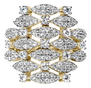 14K Yellow Gold 1.0 Cttw Diamond Geometric Stacked Open Cocktail Ring (I-J Color, I1-I2 Clarity) - R