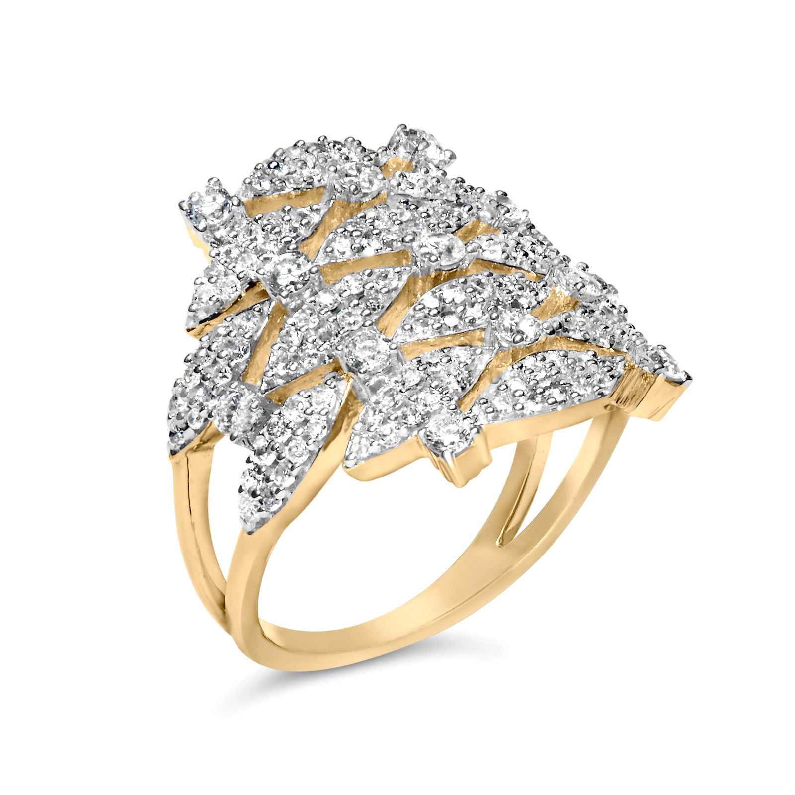 14K Yellow Gold 1.0 Cttw Diamond Geometric Stacked Open Cocktail Ring (I-J Color, I1-I2 Clarity) - R - 3
