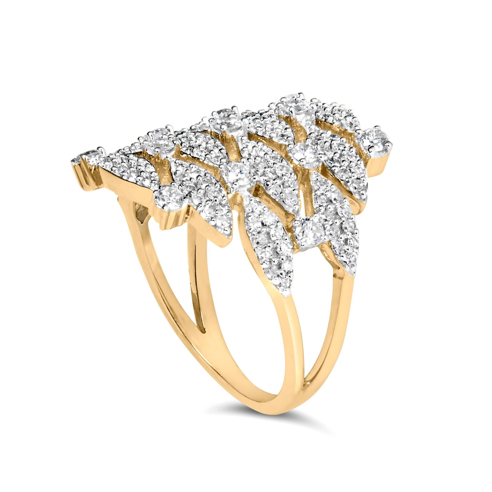 14K Yellow Gold 1.0 Cttw Diamond Geometric Stacked Open Cocktail Ring (I-J Color, I1-I2 Clarity) - R - 4