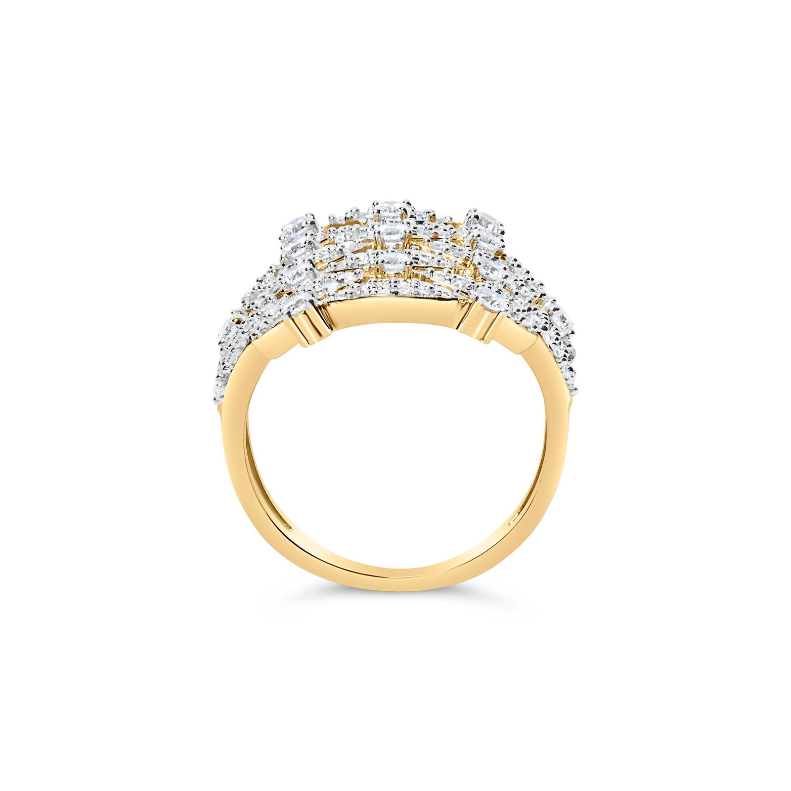 14K Yellow Gold 1.0 Cttw Diamond Geometric Stacked Open Cocktail Ring (I-J Color, I1-I2 Clarity) - R - 5