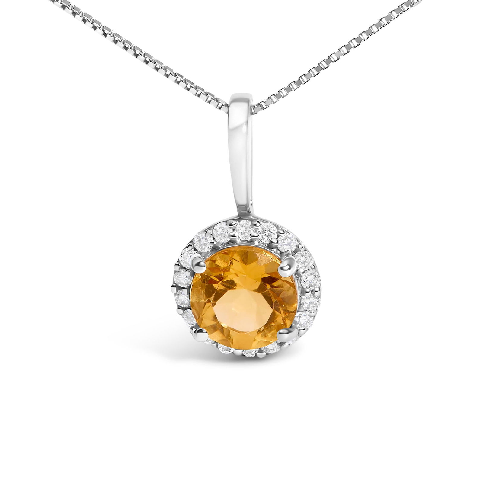 10K White Gold Orange Citrine and 1/10 Cttw Diamond Accent Halo Pendant Necklace - 2