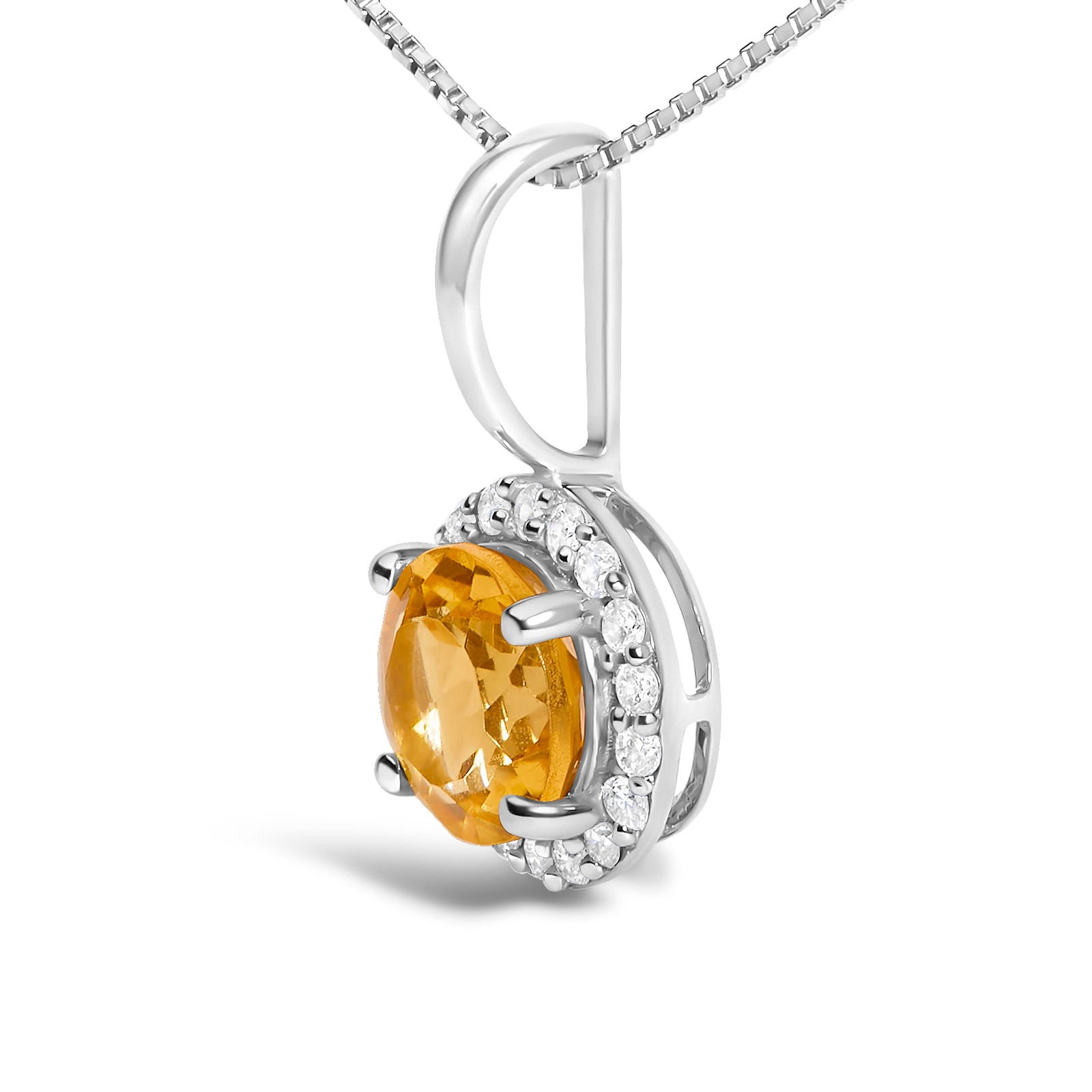 10K White Gold Orange Citrine and 1/10 Cttw Diamond Accent Halo Pendant Necklace - 3