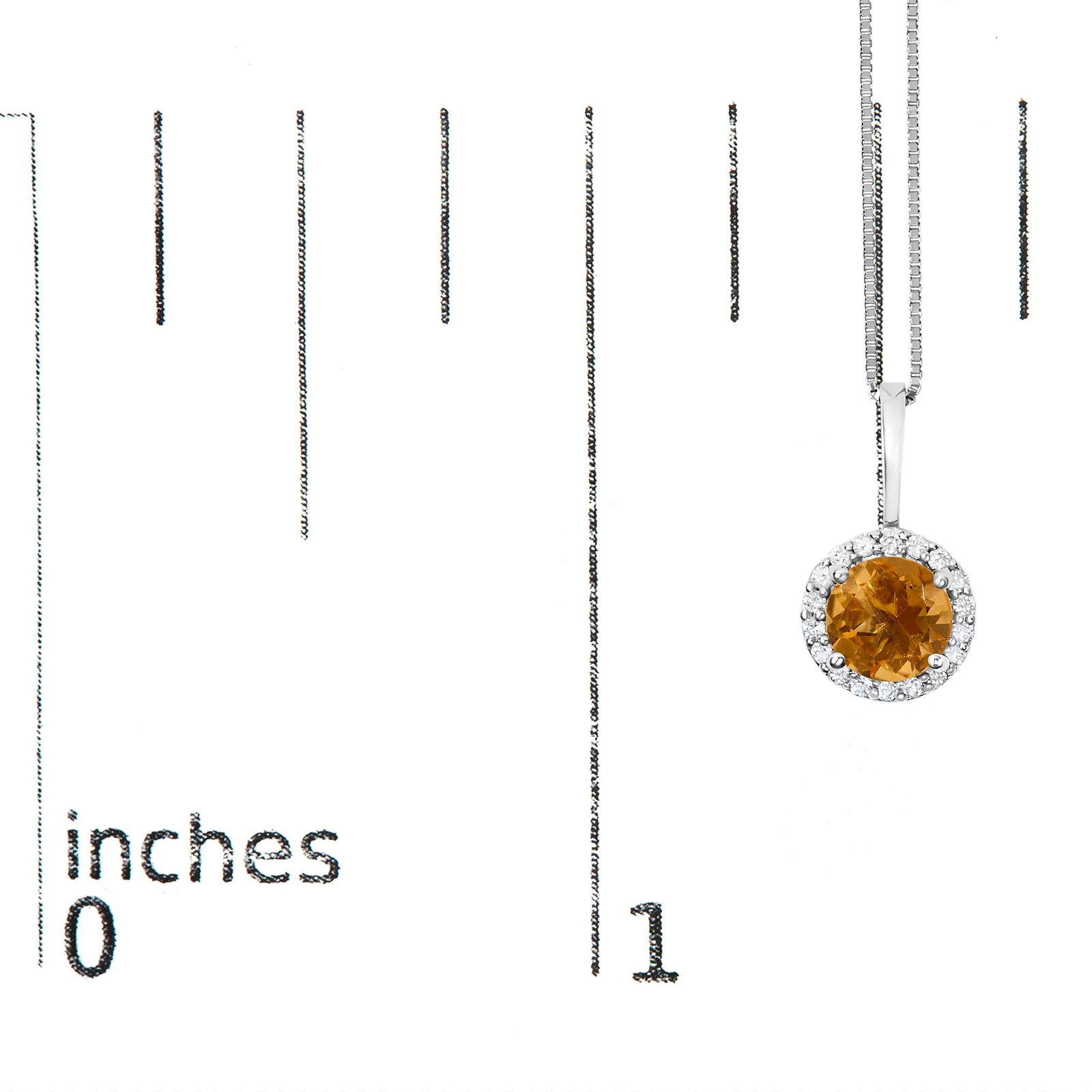10K White Gold Orange Citrine and 1/10 Cttw Diamond Accent Halo Pendant Necklace - 5
