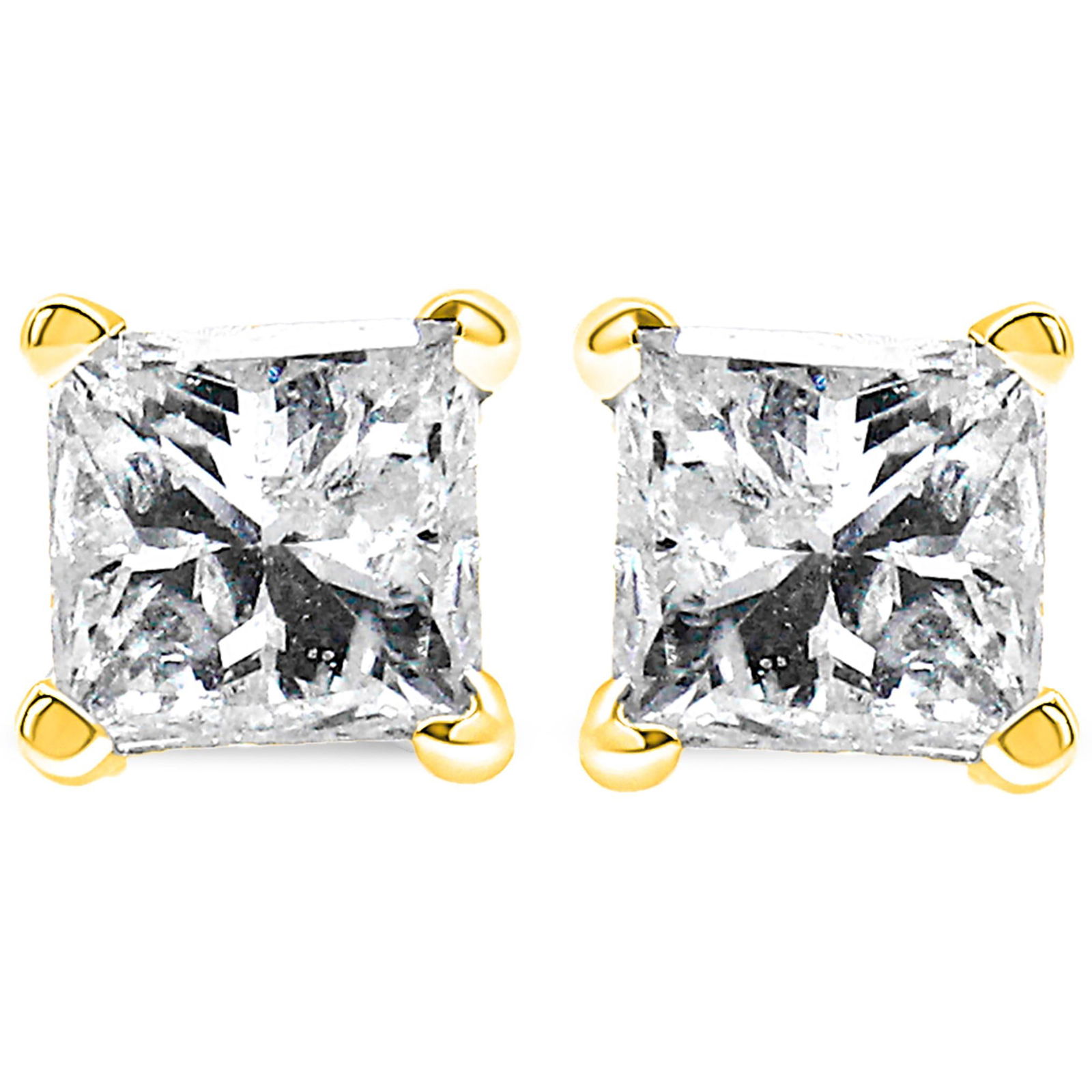 AGS Certified 3/8 Cttw Princess-Cut Square Diamond 4-Prong Solitaire Stud Earrings in 14K Yellow Gol - 2