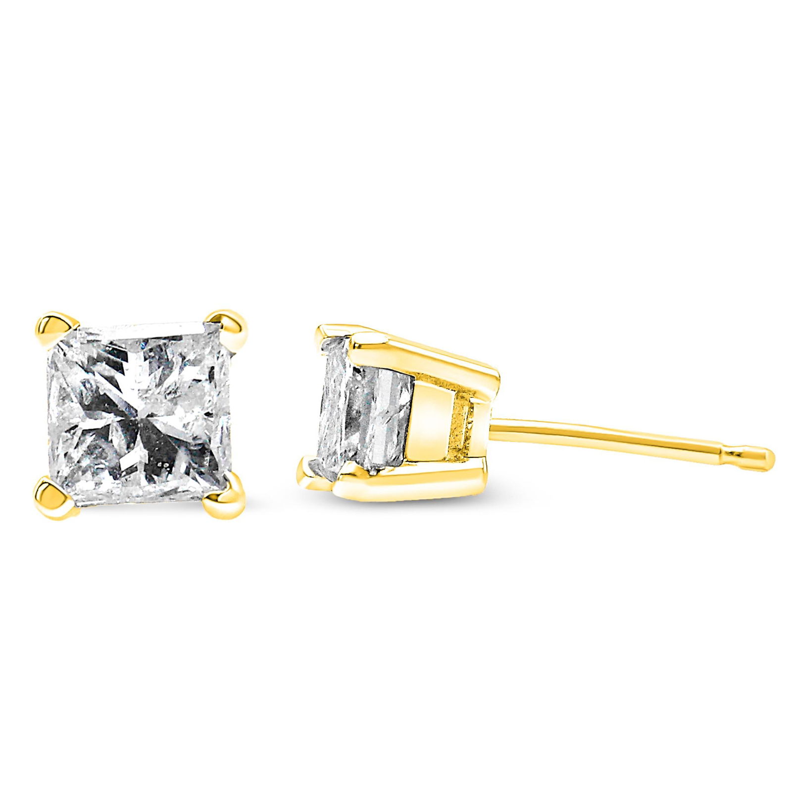 AGS Certified 3/8 Cttw Princess-Cut Square Diamond 4-Prong Solitaire Stud Earrings in 14K Yellow Gol - 3