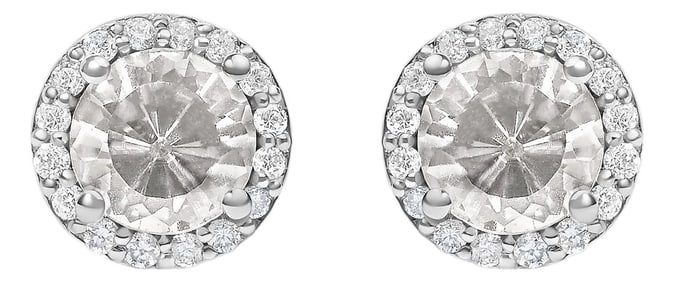 10K White Gold White Topaz and 1/6 Cttw Diamond Halo Stud Earring