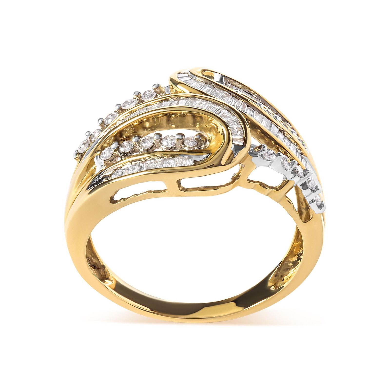 10K Yellow Gold 1/2 Cttw Round and Baguette cut Diamond Open Space Bypass Ring (H-I Color, SI2-I1 Cl - 2