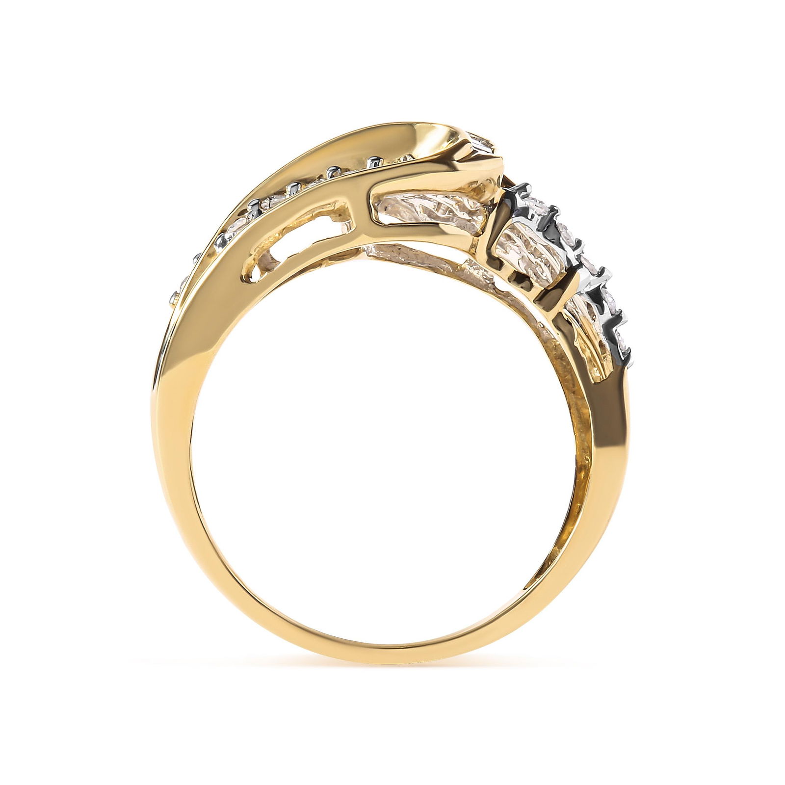 10K Yellow Gold 1/2 Cttw Round and Baguette cut Diamond Open Space Bypass Ring (H-I Color, SI2-I1 Cl - 3