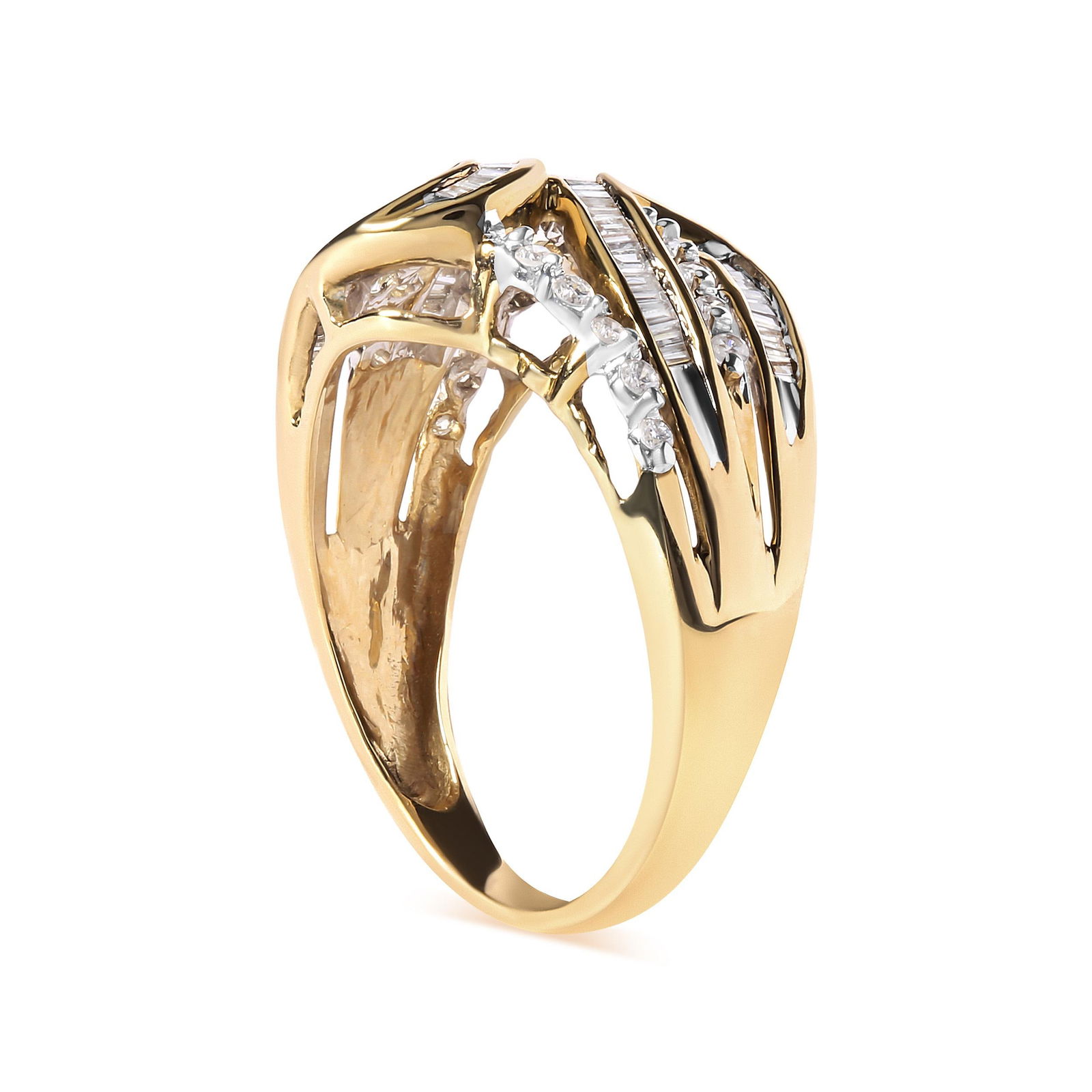 10K Yellow Gold 1/2 Cttw Round and Baguette cut Diamond Open Space Bypass Ring (H-I Color, SI2-I1 Cl - 4