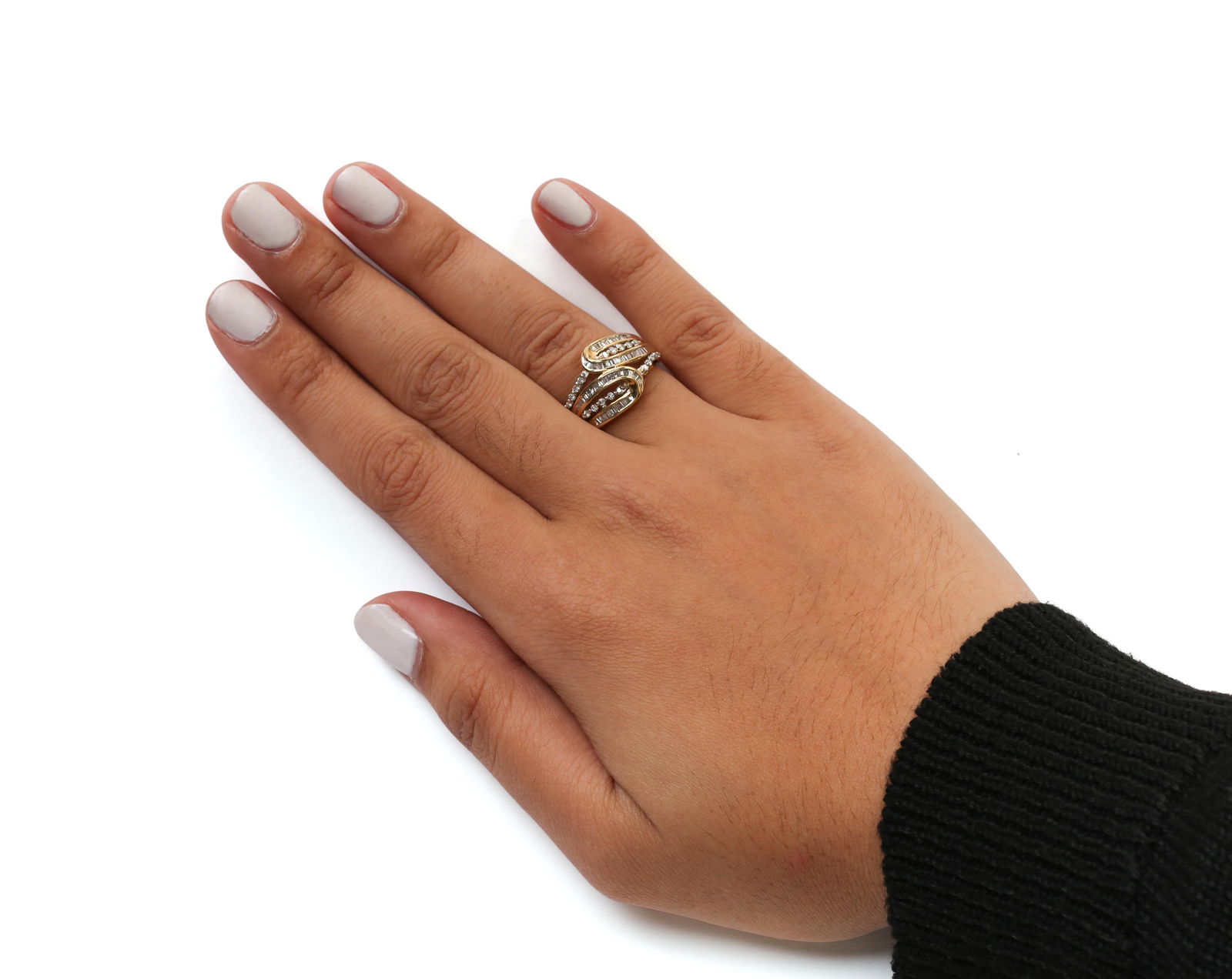 10K Yellow Gold 1/2 Cttw Round and Baguette cut Diamond Open Space Bypass Ring (H-I Color, SI2-I1 Cl - 5